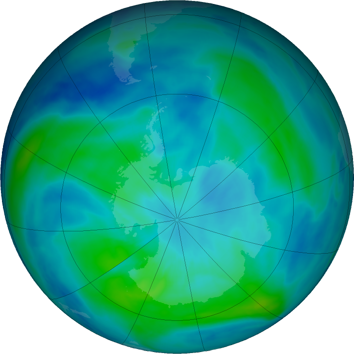 Antarctic ozone map for 14 March 2019
